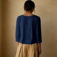 thumbnail image 3 of Womens Solid Pleated Crewneck 3/4 Sleeve Shirt Casual Spring Fall Y2K Vintage Comfy Basic Trendy Office Work Navy L, 3 of 5