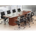 thumbnail image 4 of 8ft - 26ft Modern Boat Shaped Conference Room Table with Cube Bases, Meeting Boardroom, Office Space (12ft w/ 2 Power Modules, Mahogany), 4 of 7