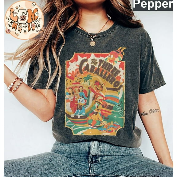 Vintage Disney The Three Caballeros Comfort Color T-Shirt, Retro Classic Donald Duck Jose Carioca Panchito Pistoles Shirt, Disney Trip, Pepper Color, Size S