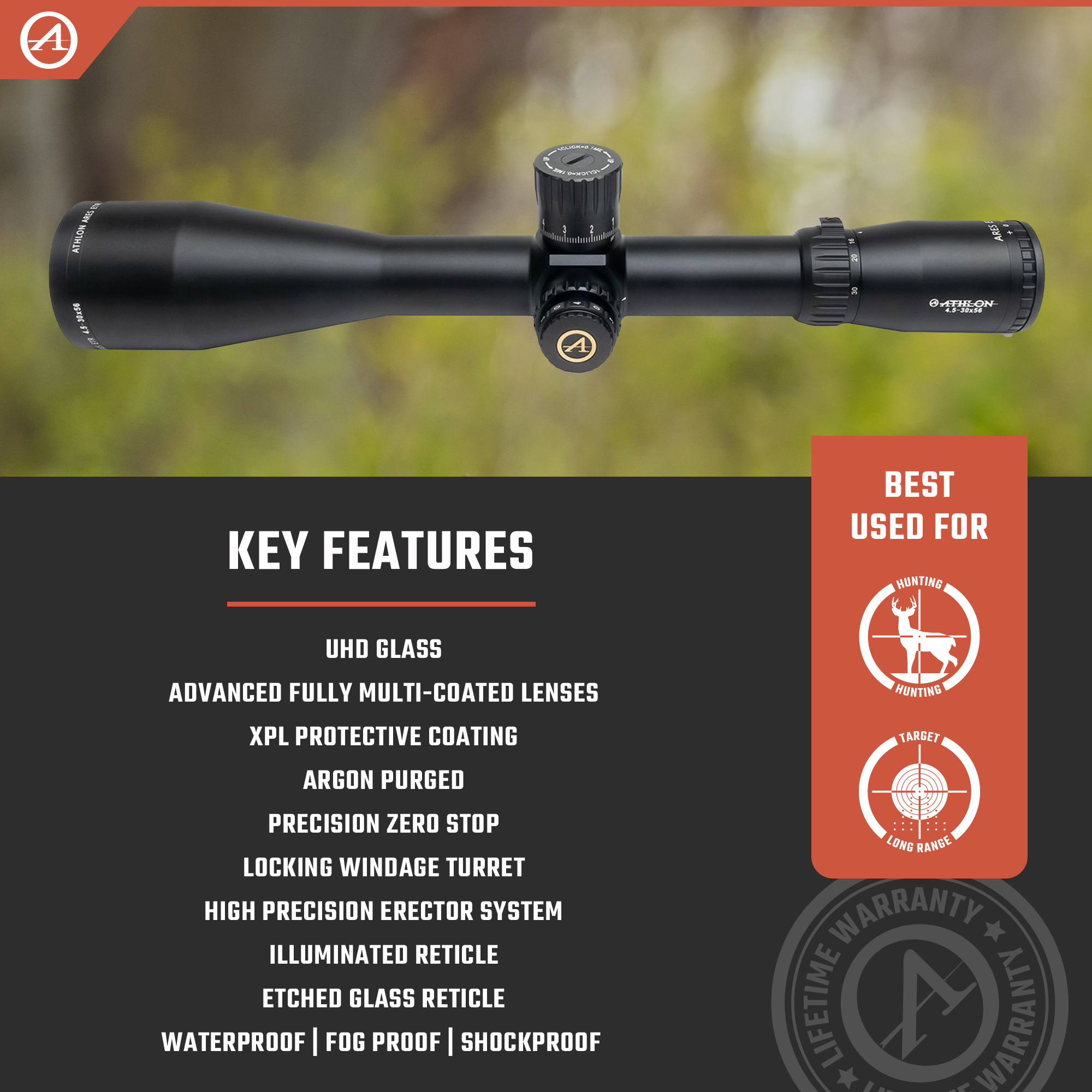 Athlon Optics Ares ETR Rifle Scope 4.5-30x 56mm Illuminated APRS6 MIL Reticle Matte Black