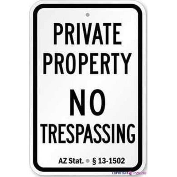 Warning Plaque Private Property No Trespassing Az Stat Metal Tin Signs Wall Art Decor Safety Warning For Outdoor & Indoor 8 X 12 Inch