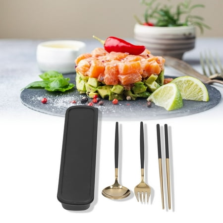 

Mgaxyff 3Pcs/Set Stainless Steel Travel Utensils Portable Flatware Set Chopsticks Spoon Fork for Outdoor School