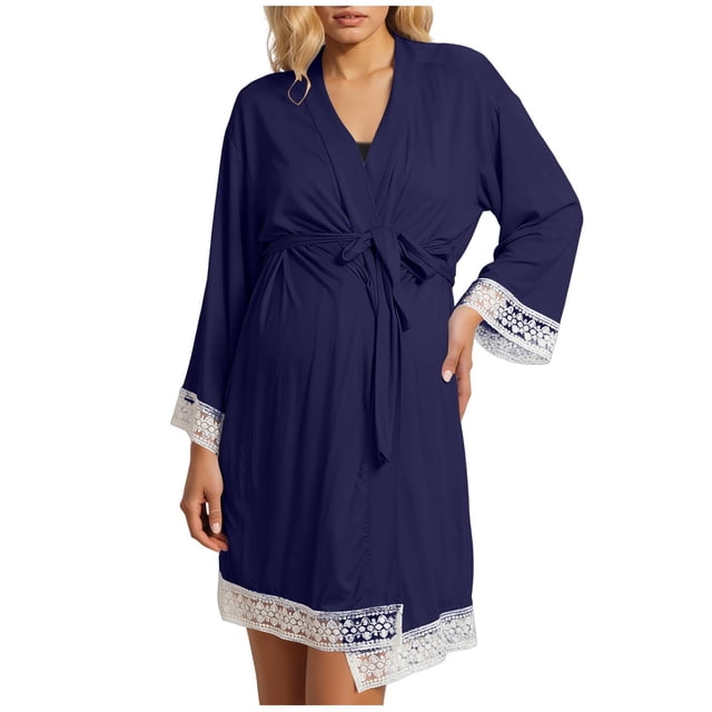 Dress for Women, Short Sleeve V-Neck Lace Trim Nightgown with Nursing Access, Soft Rayon Spandex