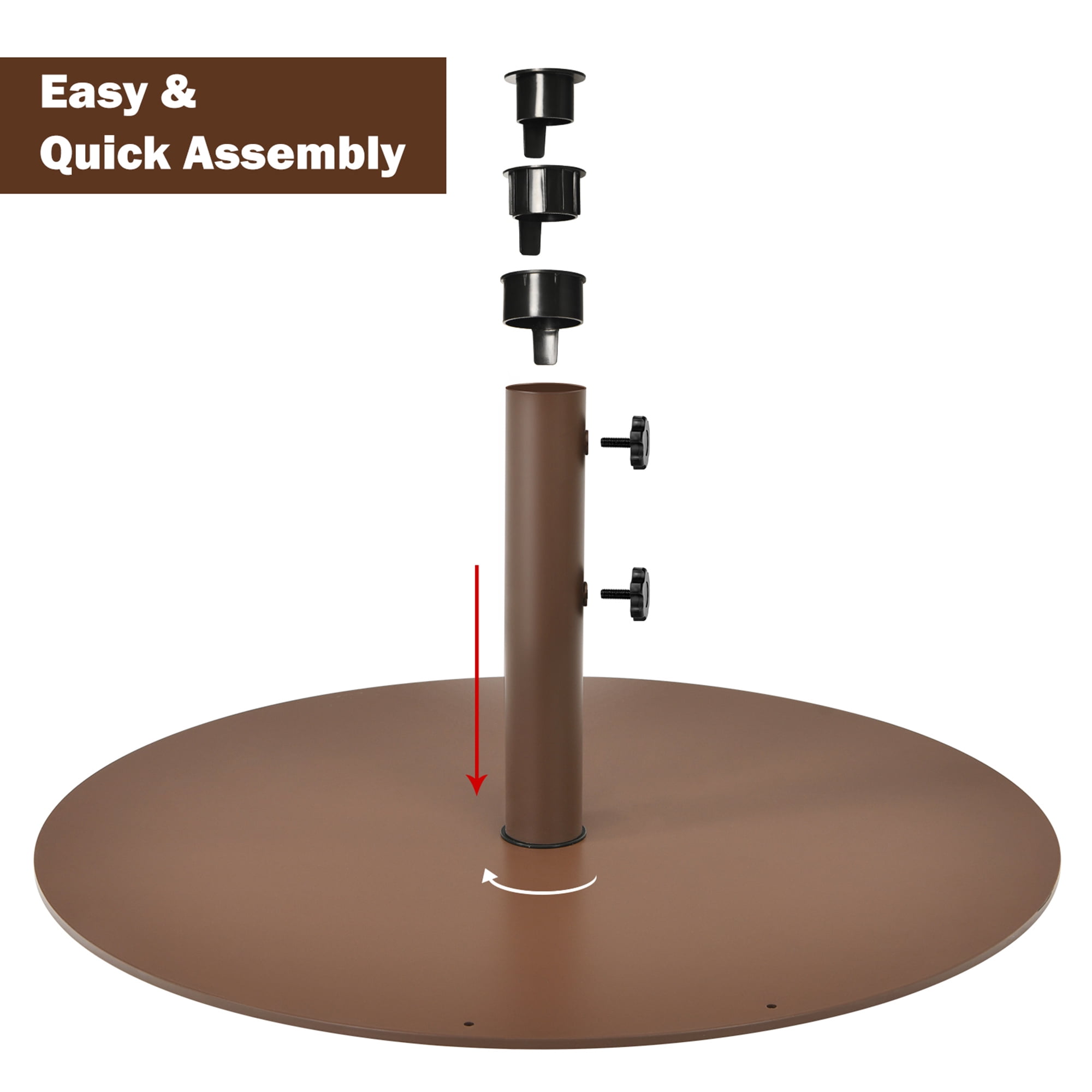 Gymax Round Weighted Patio Umbrella Base Stand 59 lbs w/ 3 Adapters Brown