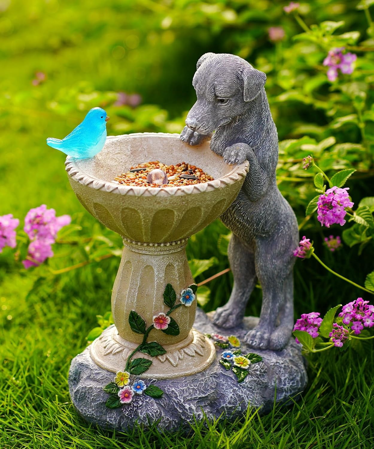 Outdoor Yard Patio Balcony Art, Solar Cat Statue for Garden Decor: IP44 Weatherproof Resin with Automatic Lighting, No Installation – Birthday Gifts for Bird Lovers, Mom, Grandma, Women