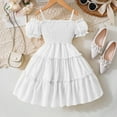 thumbnail image 4 of Diufon Dresses for Baby Girls off Shoulder Puff Short Sleeve Dress Solid Color Ruffle A-Line Dress, 4 of 7