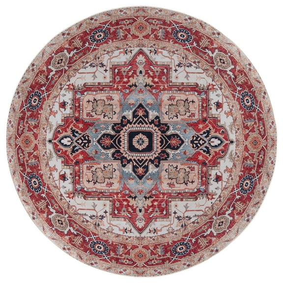 SAFAVIEH Tuscon Juliet Oriental Machine Washable Area Rug, Beige/Rust, 6' x 6' Round