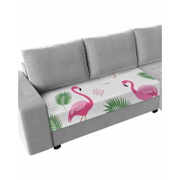 Pink Flamingos Couch Cushion Covers Stretch, Washable Sofa Seat Covers Individual Seat Cushion Sofa Slipcovers Summer Green Tropical Palm Leaves Couch Cover Furniture Protector M-1PCS