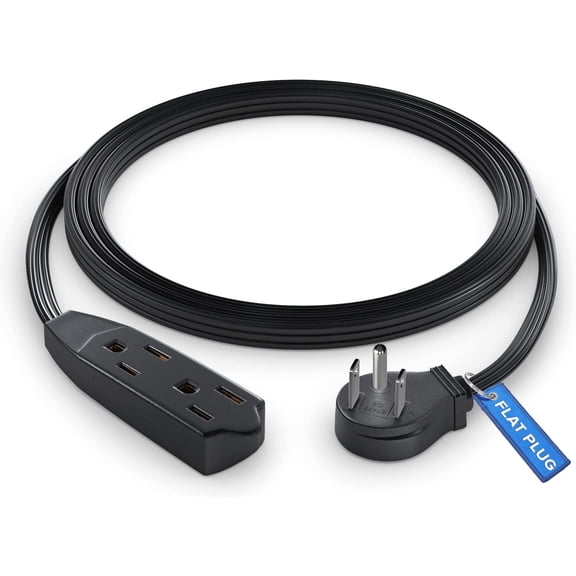 Maximm Cable 12 Feet Flat Plug Extension Cord / Wire, Multi Outlet - 3 Prong Angled Plug Extension Cord - White