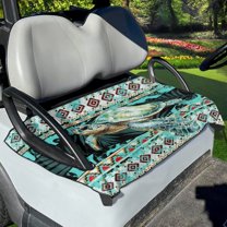 Renewold Golf Cart Seat Cushion Cover Portable Sport Golf Blanket Keeps Seat Comfort and Clean Universal Fit for Most Golf Carts, American Tribal Sea Turtle Cow Print Teal