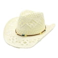thumbnail image 2 of UJNDER Unisex Shapeable Straw Cowboy Hat Hollowed Out Woven Summer Western Style Sun Protection Hat Breathable Design Mens Straw Cowboy Hat Light Yellow_005,One Size, 2 of 3