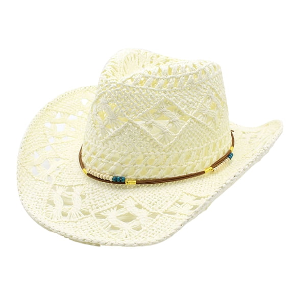 TINZ Women Men Summer Western Cowboy Hat Shapeable Straw Hat Hollowed Out Sun Hat Location Hat Run Hat Wide Hat Floppy Hat Men Boar Hat Worn Baseball Cap Women