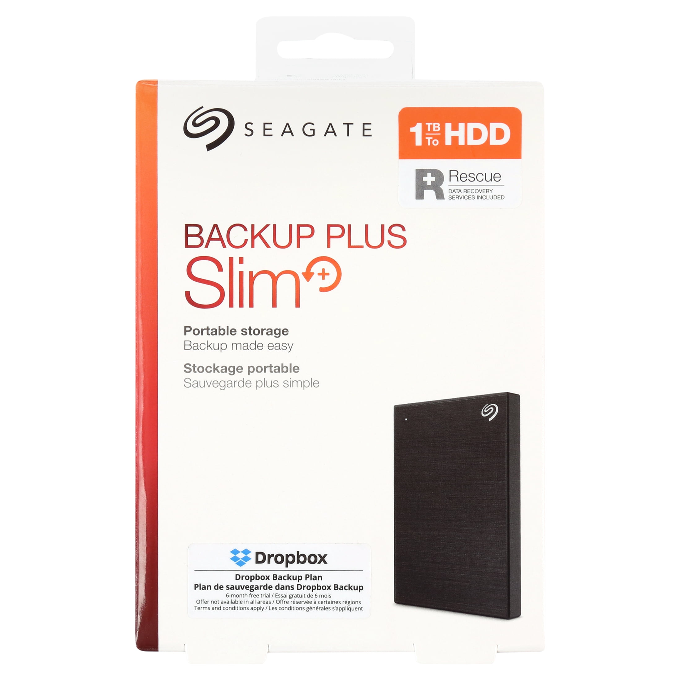 Seagate 1TB Backup Plus Slim Portable Hard Drive, USB 3.0 Storage