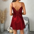 thumbnail image 6 of PMVFHDE Womens Homestay Pajamas With Lace Lace Imitation Silk Nightdress Comfortable Solid Color Sleepwear Womens Nightgowns Red，S, 6 of 6