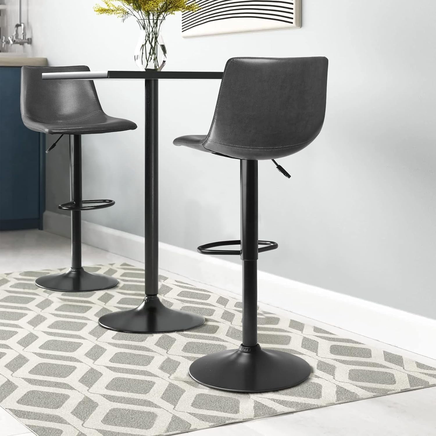 Vitesse Bar Stools Set of 4 Modern Swivel Bar Chairs, Barstools Counter Height with High Backrest, Adjustable Faux Leather Upholstered Bar Stool for Bar, Kitchen, Dining Room