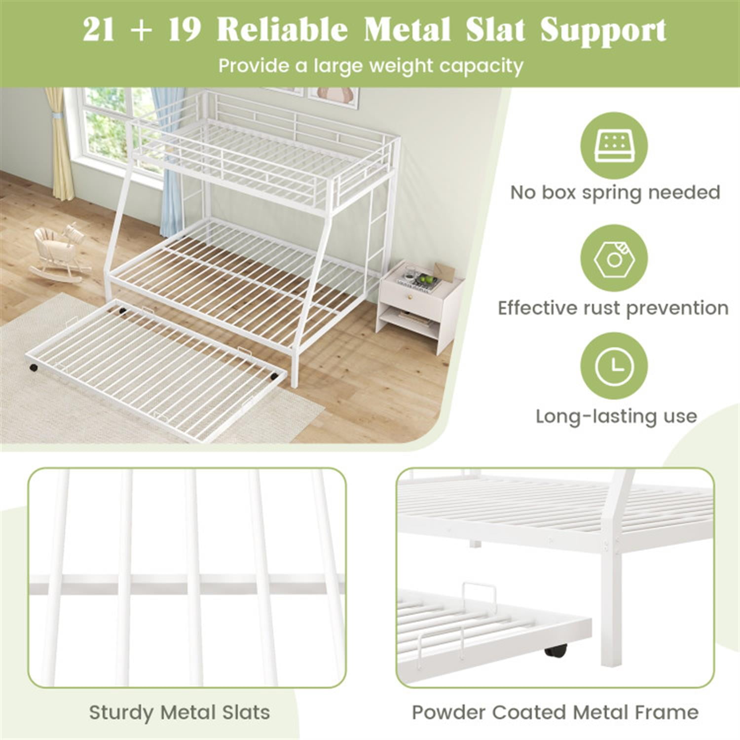 Demi Bonn Twin Pull-Out Bunk Beds with Ladder in the Steps and a Trundle for Guest Room, Full Convertible Bunk Bed Platform, White