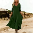 thumbnail image 4 of Ayolanni Dresses for Women Beach Long Sleeve V Neck A-Line Maxi Dresses Solid Pleated Casual Flowy Long Dress Green L, 4 of 7
