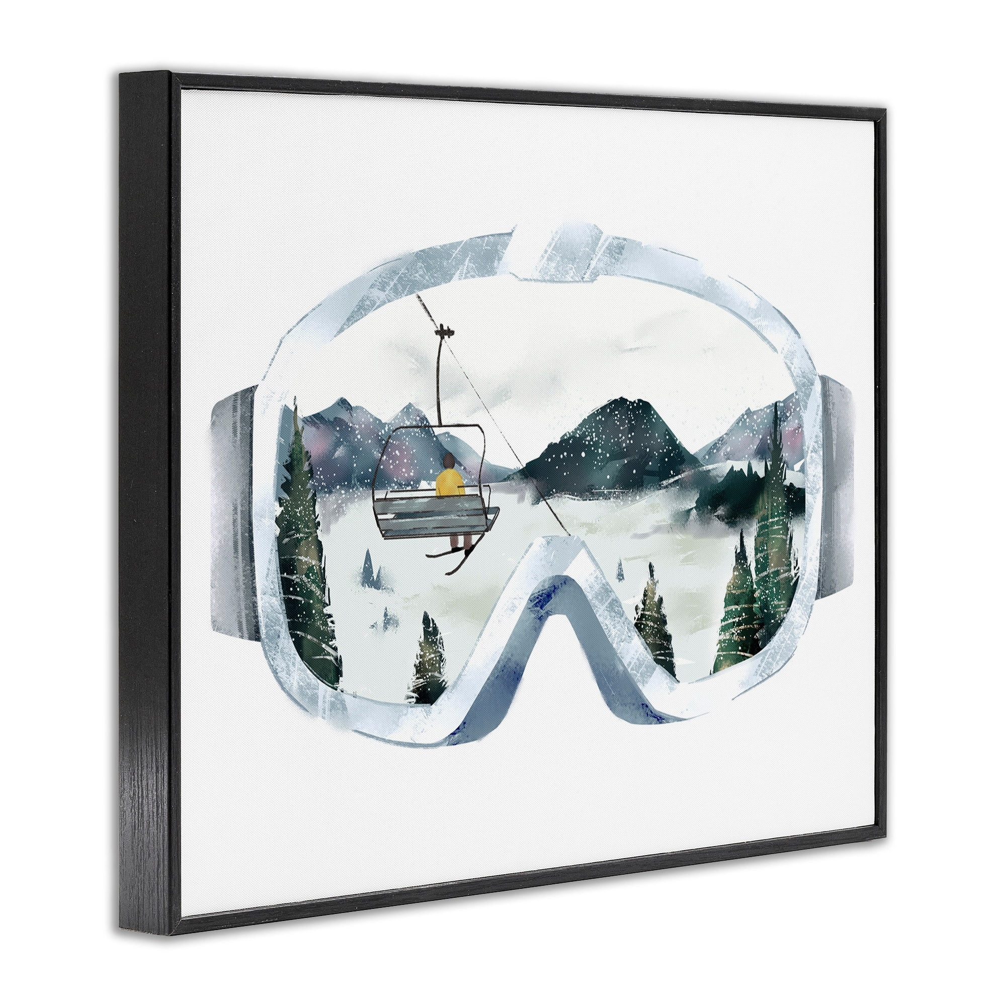 Stupell Industries Ski Mountain Reflection in Sports Goggles Winter Forest Sports Painting Black Framed Art Print Wall Art, 24 x 30