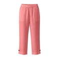 thumbnail image 4 of Stralyhd Womens Capri Pants Linen Pants Summer Casual Capri Straight Leg Elastic Drawstring Trousers with Pockets Pink XL, 4 of 7