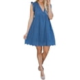 thumbnail image 3 of STARVNC Women V Neck Flutter Sleeve Lace Hollow Out Wavy Hem Mini Dress, 3 of 3