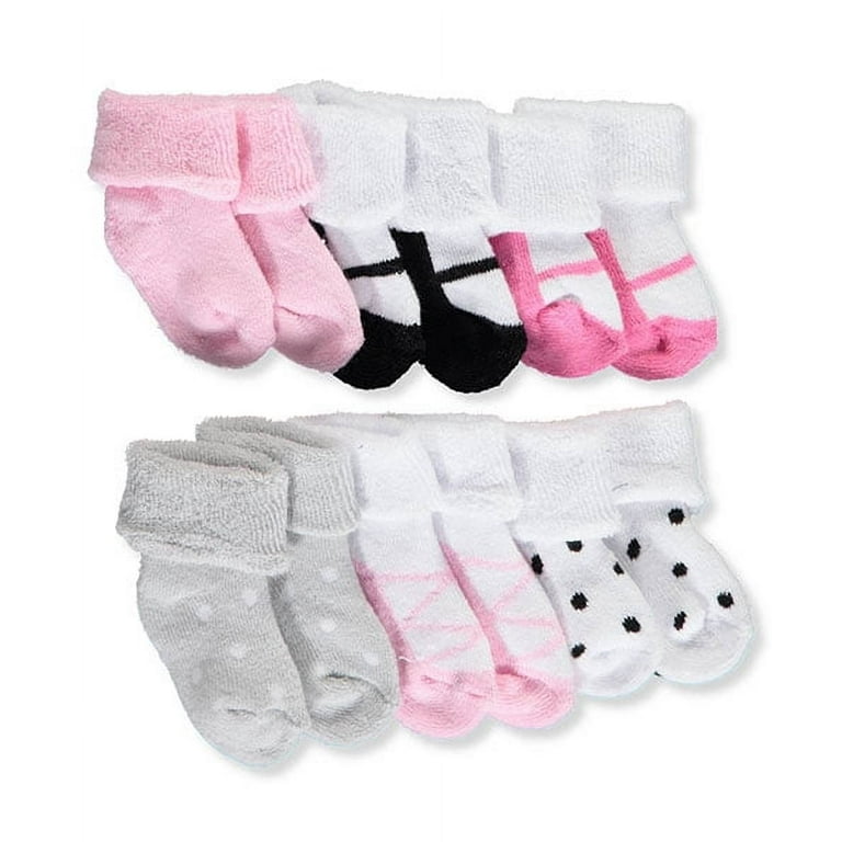 Luvable Friends Baby Girl Newborn and Baby Socks Set, Pink Black Shoes, 0-3  Months