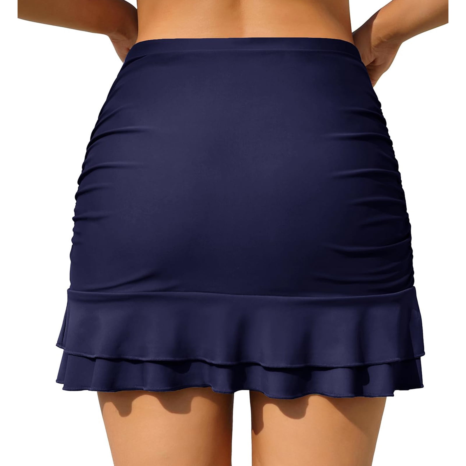 XIAQUJ Swim Skirt for Women Bathing Suit Bottoms High Waisted Ruched Skirt Swimsuits with Built in Brief Skirt Tankini Swimsuits for Women Dark Blue XL