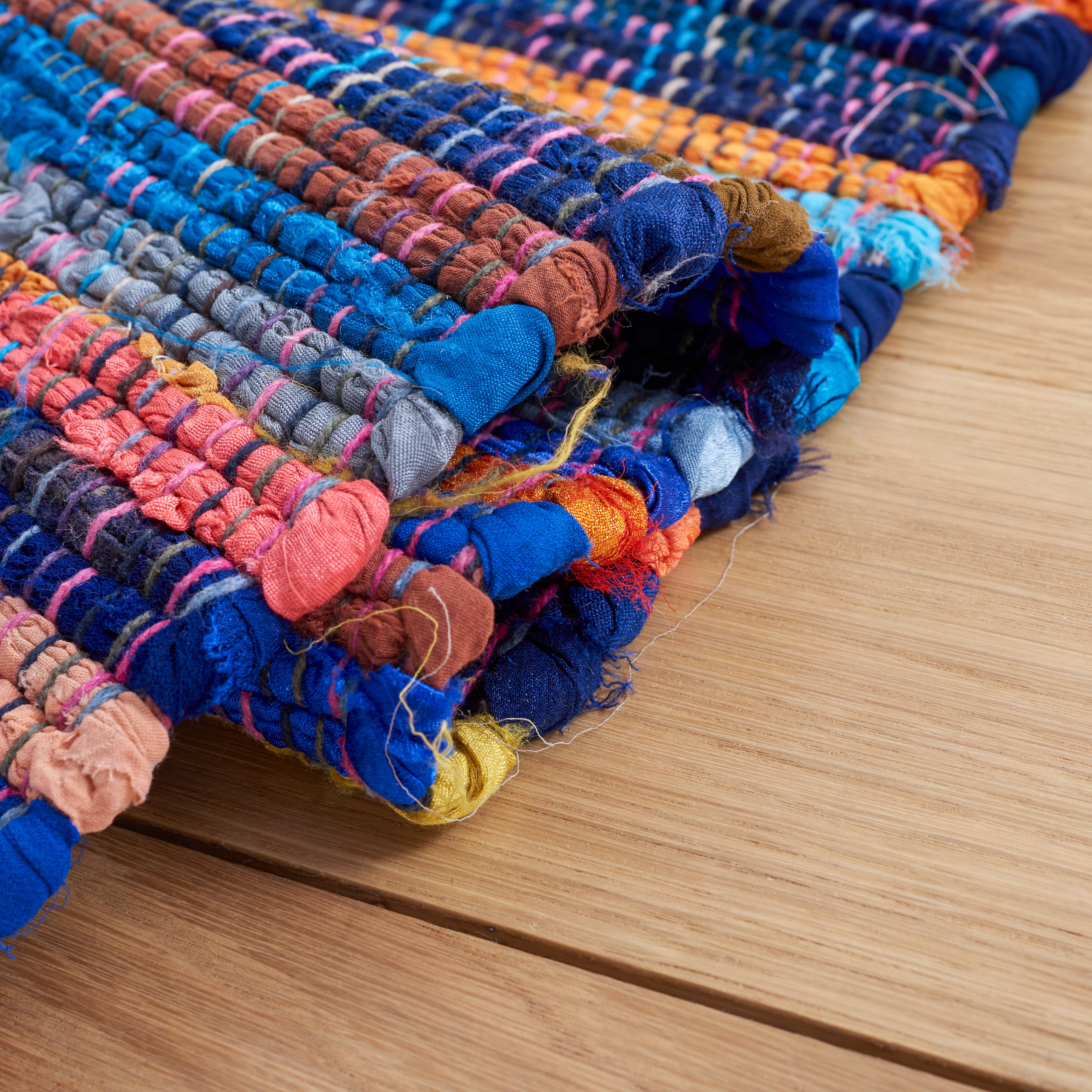 SAFAVIEH Rag Petar Striped Cotton Area Rug, Blue/Multi, 5' x 8'