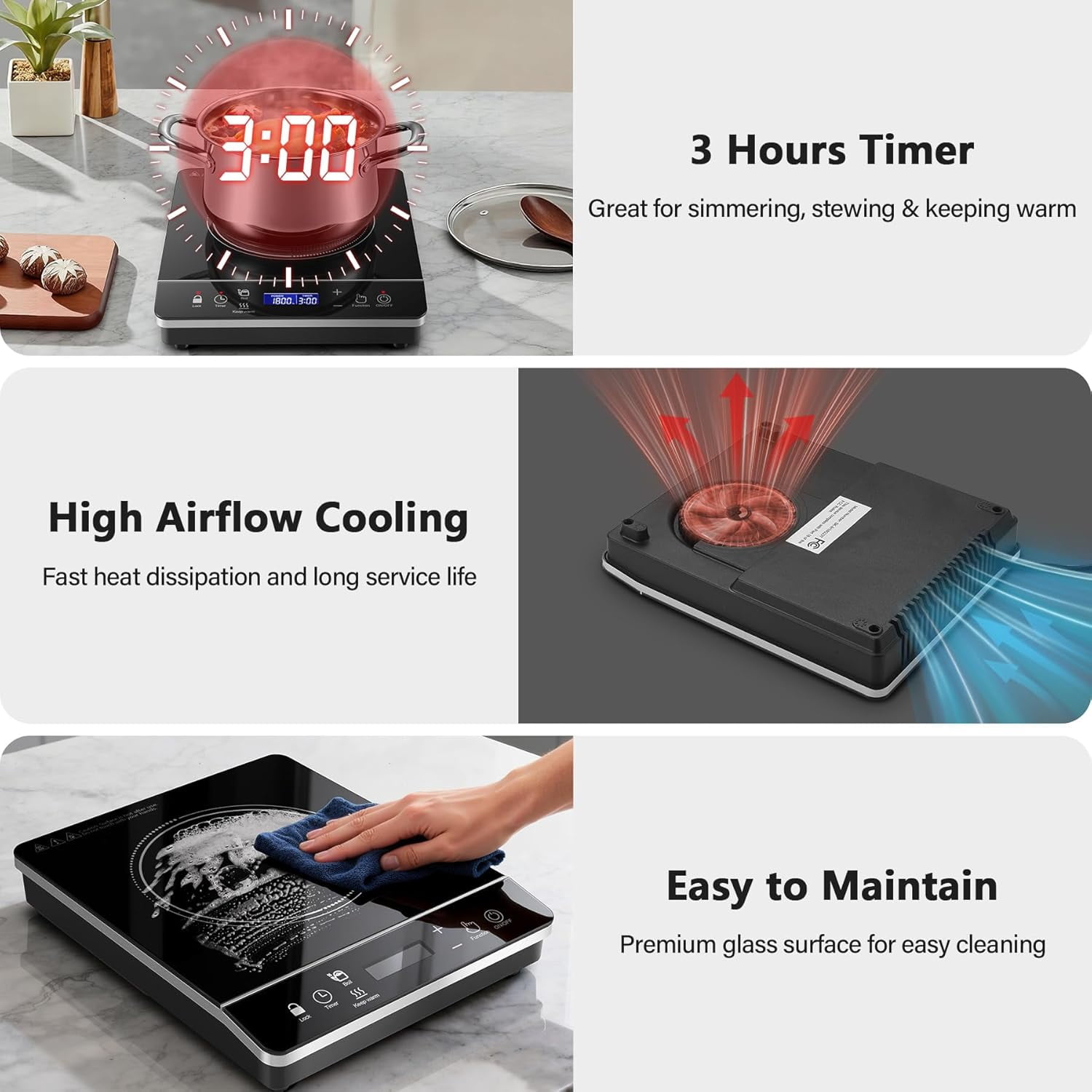 Portable Induction Cooktop Burner, 1800W Induction Hot Plate with LCD Touch, 20 Cooking Modes & 3-Hour Timer, Child Safety Lock & Auto Shutoff, ETL Certified Electric Stove for Home, Dorm, RV