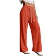 thumbnail image 5 of Lmueinov Wide Leg Pants for Women 100% Cotton Casual Long Pants Drawstring Elastic Waist Trousers with Pockets Loose Fit Lightweight Lounge Pants for Daily Vacation Wear, 5 of 5