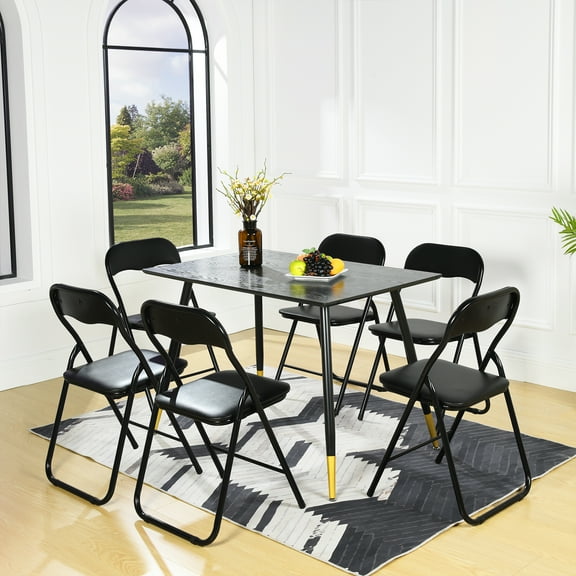 Mango Black Faux Leather Folding Dining Chair Set, Space-Saving,6 Pack