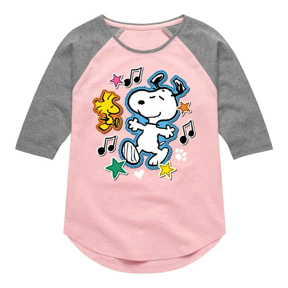 Peanuts - Snoopy Woodstock Patches - Toddler & Youth Girls Raglan Graphic T-Shirt