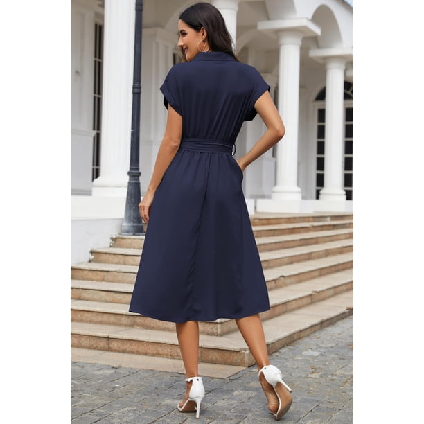 Women's summer dress, knee-length, short sleeve, V-neck with