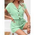 thumbnail image 3 of MORTTIC Women's 2-Piece Summer Lounge Set, Textured Short Sleeve Button-Down Shirt and Matching Shorts Outfit, M, 3 of 6