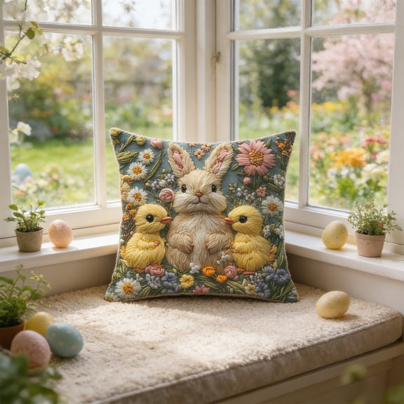 Covers Clearance! YZEGDCH Easter Bunny Pillow Covers 18x18 Inch Cotton Cushion Case Decoration for Sofa Couch Bedroom Easter Gifts