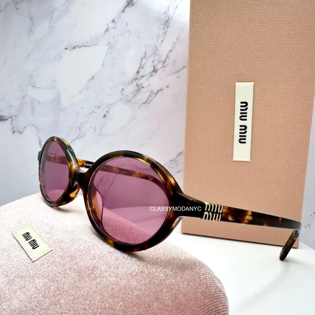 New MIU MIU Brown Tortoise Authentic Oval Gold Logo Authentic MU04ZS VAU50D