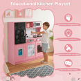 thumbnail image 3 of Redsmile Play Kitchen,Wooden Kids Kitchen Playset with Adjustable LED Lights and Washing Machine,Pretend Play Toy Kitchen Gift for Girls Boys Ages 3-10,Pink, 3 of 8