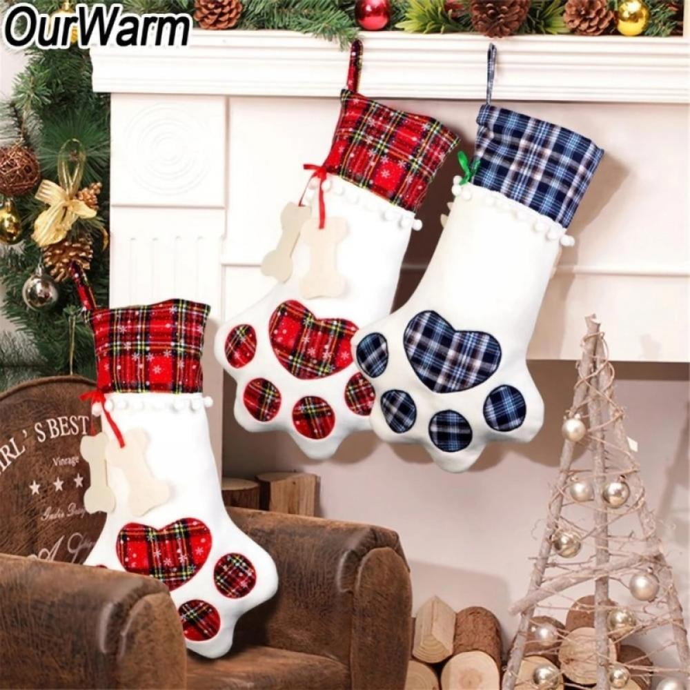 Pet Christmas Stocking Dog Cat Paw Stocking Gift Bag Hanging Xmas New Year Decor