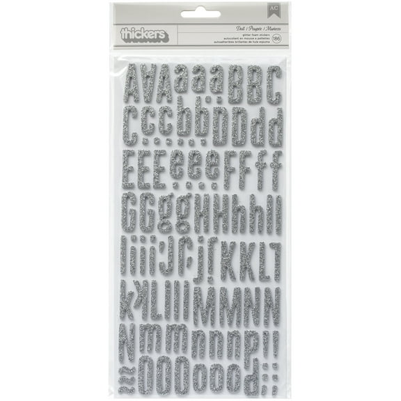 American Crafts Thickers Stickers-Doll Silver Glitter Alphabet 186/Pkg