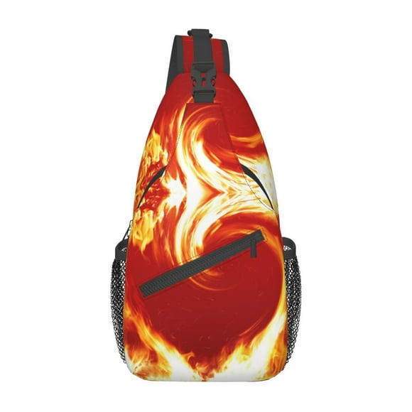 ZICANCN Fire Heart Crossbody Sling Bag for Men Women - Casual Shoulder Backpacks for Travel Sport Climbing Runners Daypack