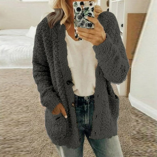 XZNGL Plus Size Cardigans for Women Women Casual Plus Size Plush Sweater Pockets Outerwear Buttons Cardigan Coat Cardigan for Women Plus Size Plus