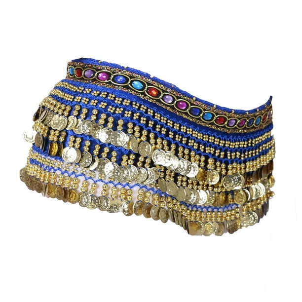 Pañuelo de cadera para danza del vientre con lentejuelas y borlas, cadena brillante para la cintura, cinturón para mujer azul