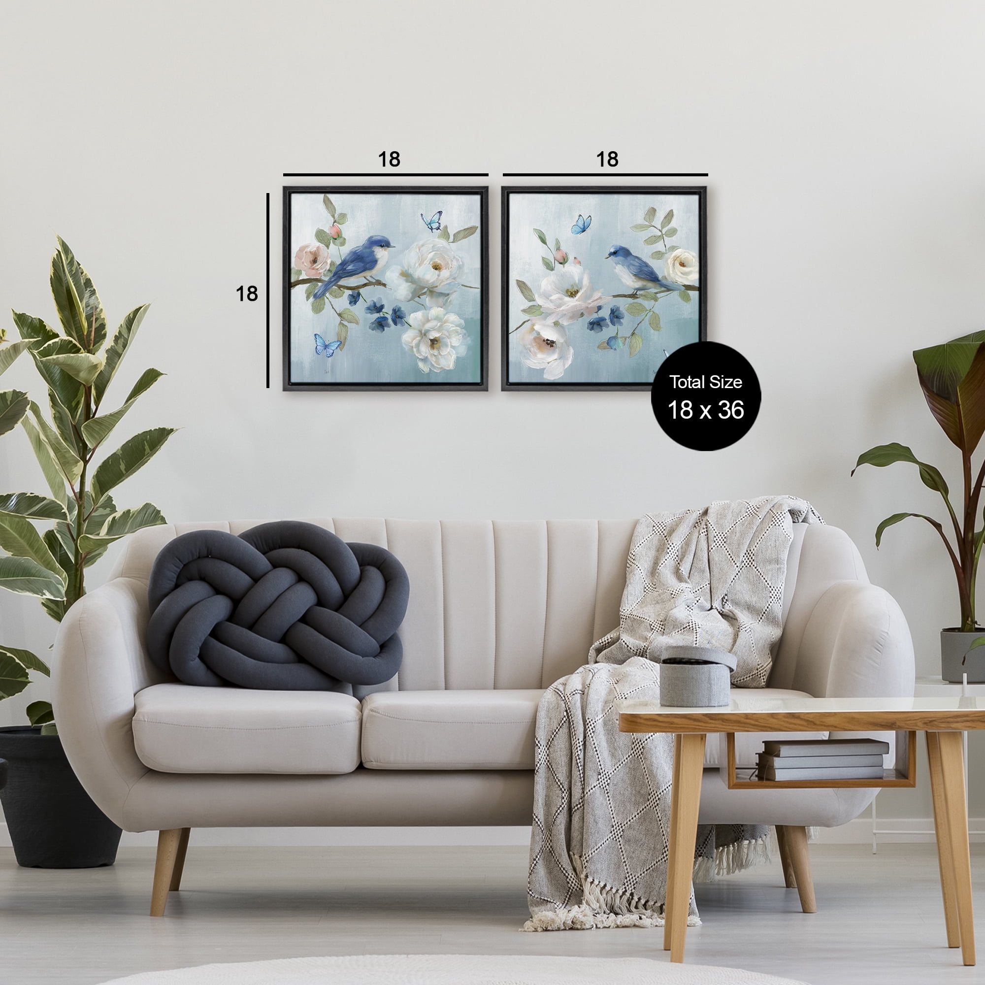 Stupell Industries Nature's Tranquility Florals 2 Piece Black Framed Floater Canvas Set, design by Nan