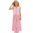 thumbnail image 2 of LYHaoo Stylish Girls Vest With Wide Leg Pleated Pants Fashionable Two Piece Outfit For Toddler And Kid Girls Outfit Sets Sizes 3-4 Years(Pink), 2 of 6