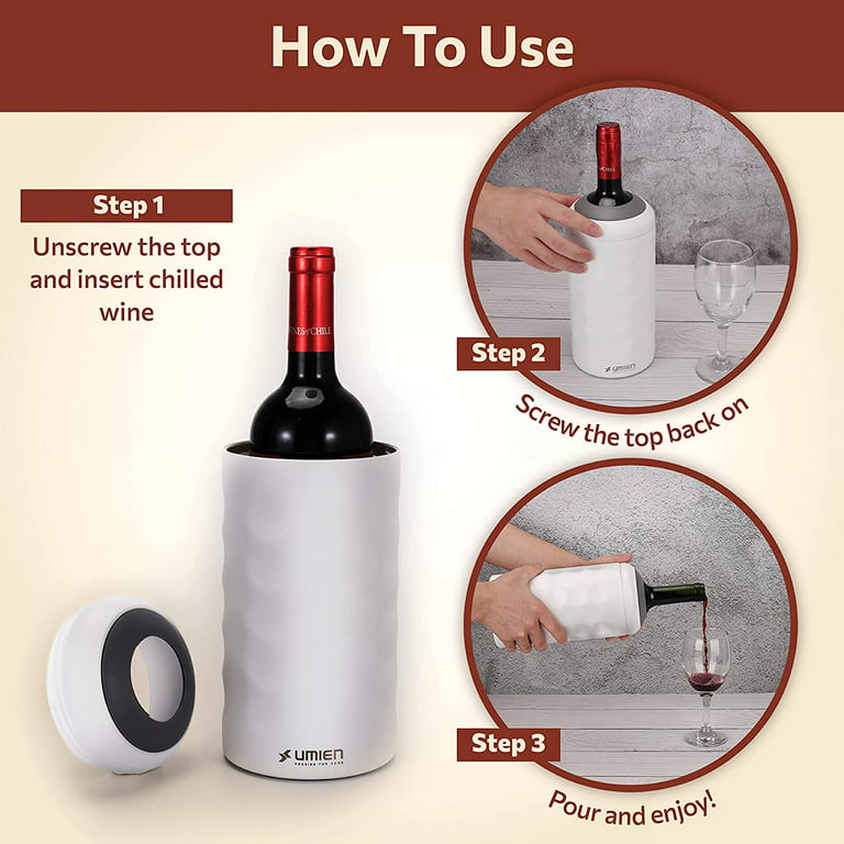 Wine Chiller Single Bottle With 2 Stainless Steel Wine Cup Iceless Cooler  insulated Keep Wine Cold up to 6 Hours Fits Most Wine Bottles Gift for Wine