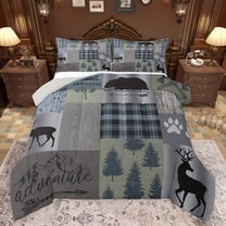 Feelyou Rustic Bear Deer Queen Comforter Set for Men, Farmhouse Wooden Plank Bedding Sets, Jungle Wildlife Hunting Reversible Bedding Comforter Set, Luxury Bedroom Decor, 3-Piece