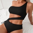 thumbnail image 4 of One Piece Backless Swimsuit for Women - One Shoulder Cutout, High Cut Leg, Solid Irregular Drawstring Tie Side Sexy Bathing Suit, 4 of 8