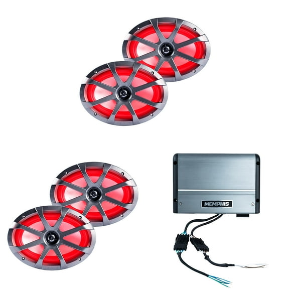 Memphis Audio 2 Pair of MXA69L MXA 6x9" Marine Grade Coaxial Speakers w/RGB LED with a MM500.4V 4-Channel Marine Amplifier