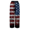 thumbnail image 4 of Women's Independence Day Pants Patriotic American Flag Print Elastic High Waist Lounge Pants Slit Baggy Wide Leg Classic Fit Breathable Trousers, #01 Dark Blue, XL, 4 of 6