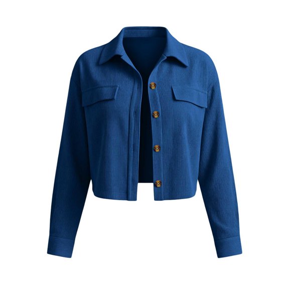 Tdoqot Womens Corduroy Bomber Jackets- Casual Long Sleeve Lightweight Button Up Fall Fashion Jacket Blue Size XL