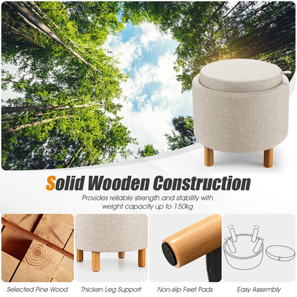 Finihen Round Fabric Storage Ottoman, Footrest Stool, Vanity Chair, Storage Ottoman with Tray and Non-Slip Pads, for Living Room, Bedroom, Beige Finihen Round Fabric Storage Ottoman, Footrest Stool, Vanity Chair, Storage Ottoman with Tray and Non-Slip Pads, for Living Room, Bedroom, Beige